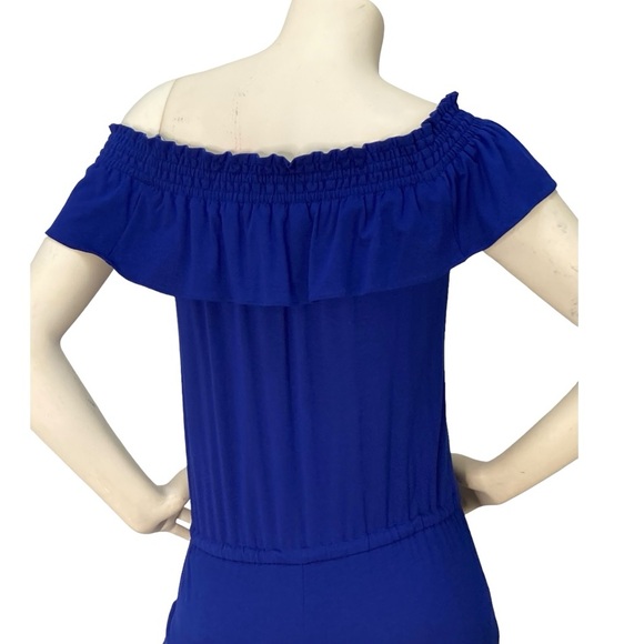 LAUREN RALPH LAUREN Royal Cobalt Blue Off Shoulder Flounce Soft Crop Jumpsuit,XS - Picture 9 of 13